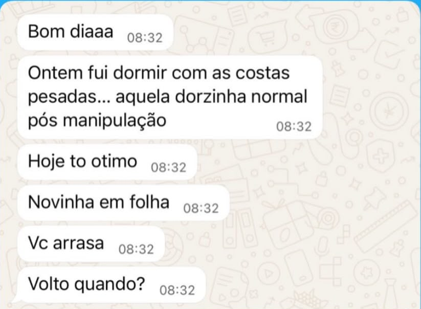 Feedback de paciente relatando alívio e bem-estar após o atendimento