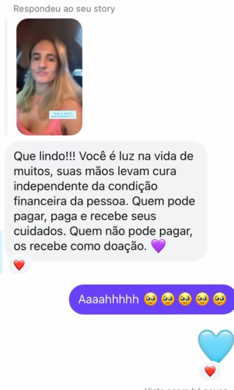 Mensagem de reconhecimento pelo cuidado humano da Dra. Patrícia